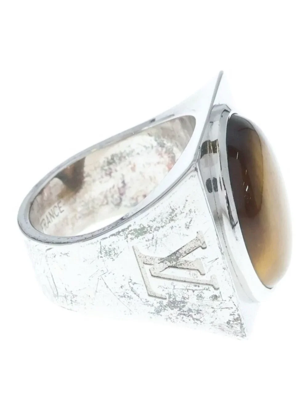 Louis Vuitton Chevalier Tiger's Eye Ring Silver Brown